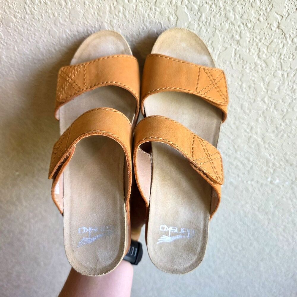 💥3/$50 Dansko Dreamsicle Orange Leather Double-Strap Cork Slight Wedge Sandal
